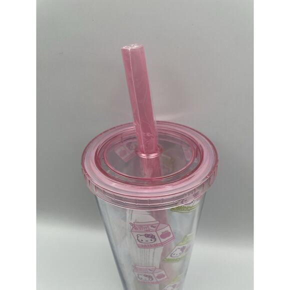 Hello Kitty Milk Carton Pattern Plastic Boba Tumbler With Lid & Wide Straw NEW - Picture 6 of 7